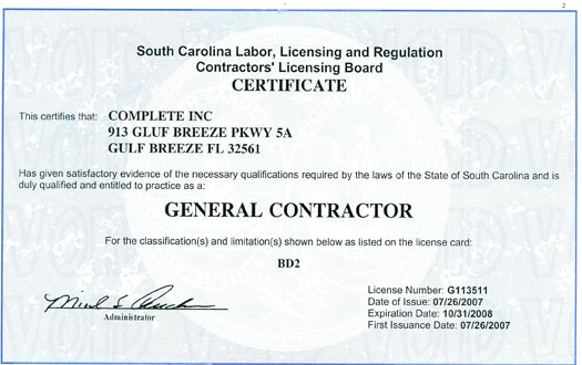 General Contracting Licensing Fl Sc Nc And Tx