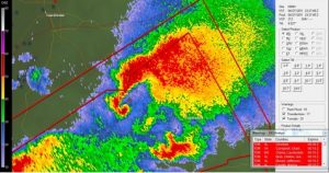Reflectivity image of the hook echo from the Birmingham, AL National Weather Service Forecast Office WSR-88D 
