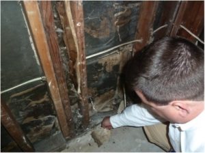 John Minor documenting exterior sheathing damage