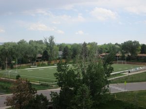 The above picture shows the football field where the bleachers were overturned by the windstorm 