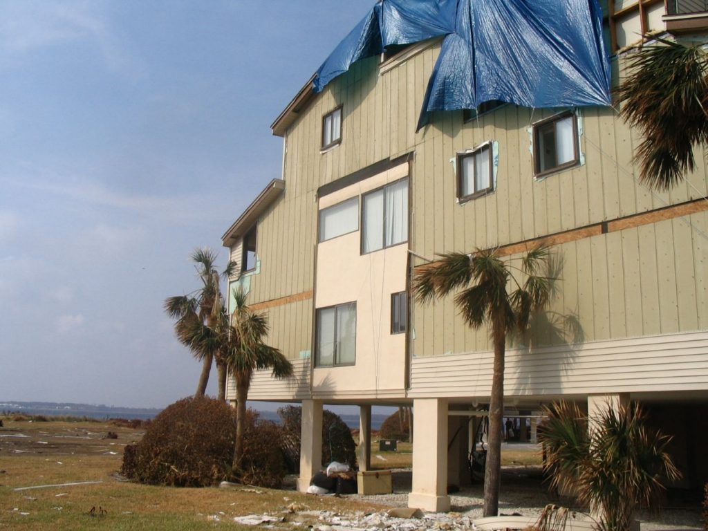 Hurricane Ivan damaged condos in Pensacola Beach, FL