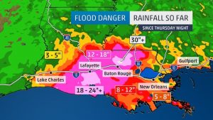 Graphic of radar showing rainfall numbers